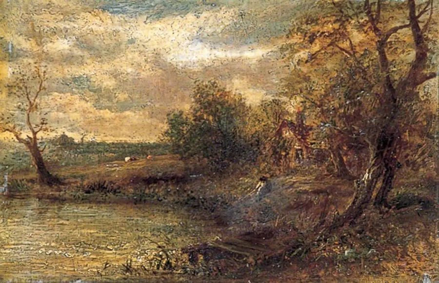 Landschap met een man die aan het vissen is - John Constable