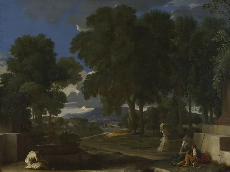 Landschap met een man die zijn voeten wast - Nicolas Poussin