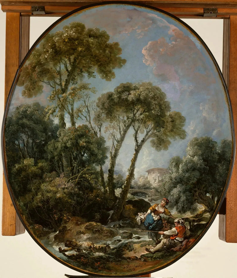 Landschap met een visser en een jonge vrouw - François Boucher