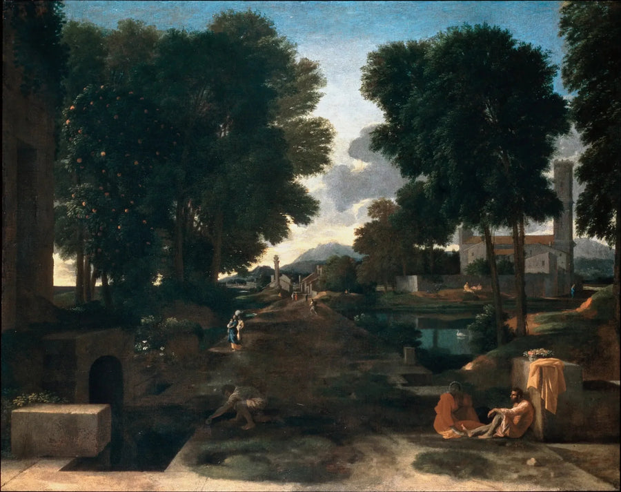 Landschap met een reiziger die rust - Nicolas Poussin