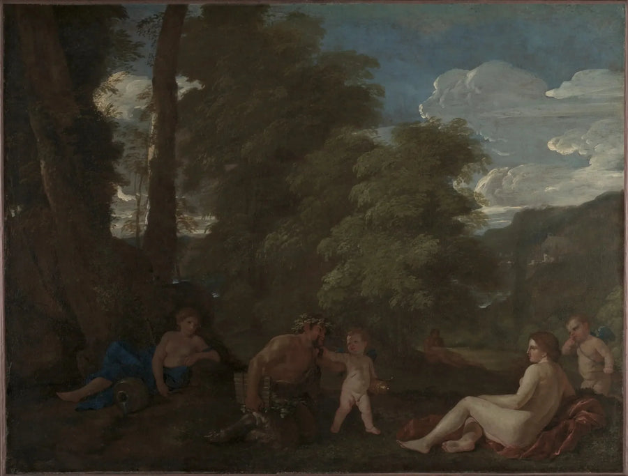 Landschap met een nimf en een satyr - Nicolas Poussin