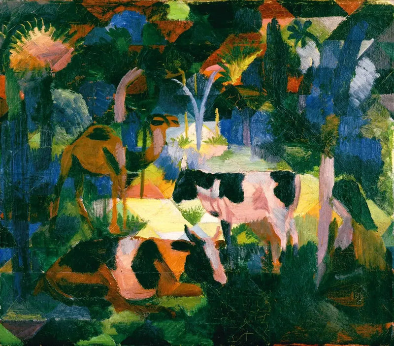 Landschap met koeien en kamelen - August Macke