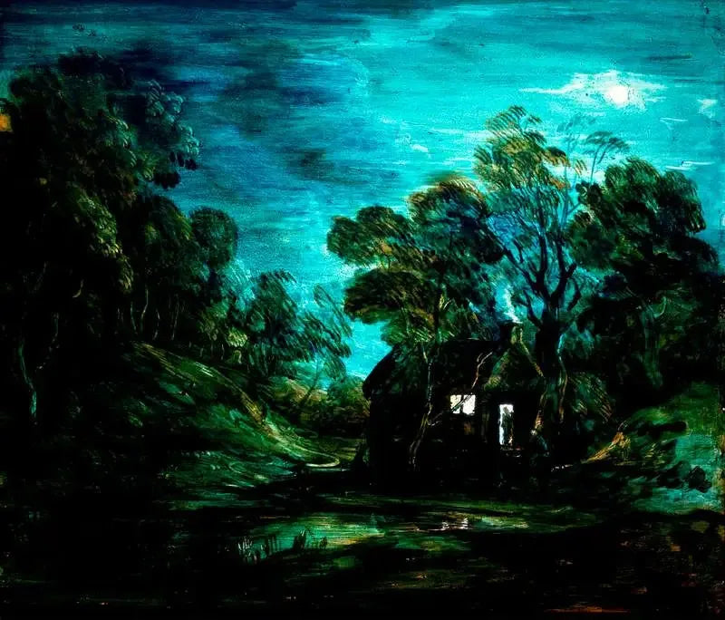 Boslandschap bij maanlicht met een zwembad en een silhouet bij de deur van een chalet - Thomas Gainsborough

Source:
Paysage boisé au clair de lune avec une piscine et une silhouette à la porte d'un chalet - Thomas Gainsborough