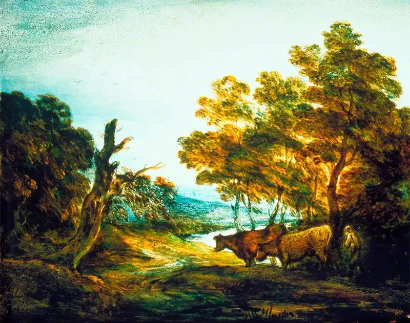 Boslandschap met een herder en twee koeien - Thomas Gainsborough

Source:
Paysage boisé avec un berger et deux vaches - Thomas Gainsborough