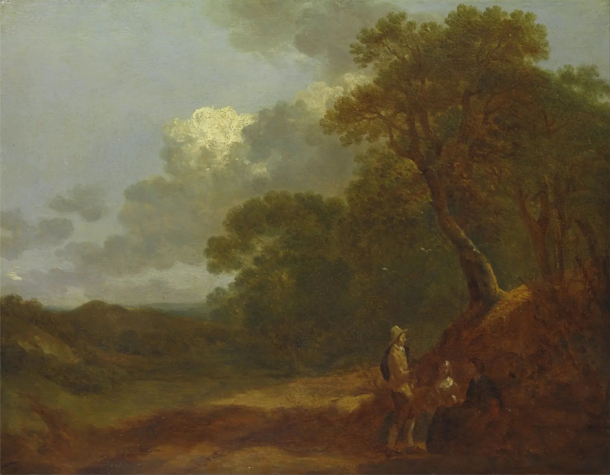 Paysage boisé avec un homme parlant à deux femmes assises - Thomas Gainsborough image 1 tableau peint à l’huile sur toile