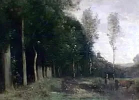Boslandschap met uitzicht op een dorp - Jean-Baptiste Camille Corot