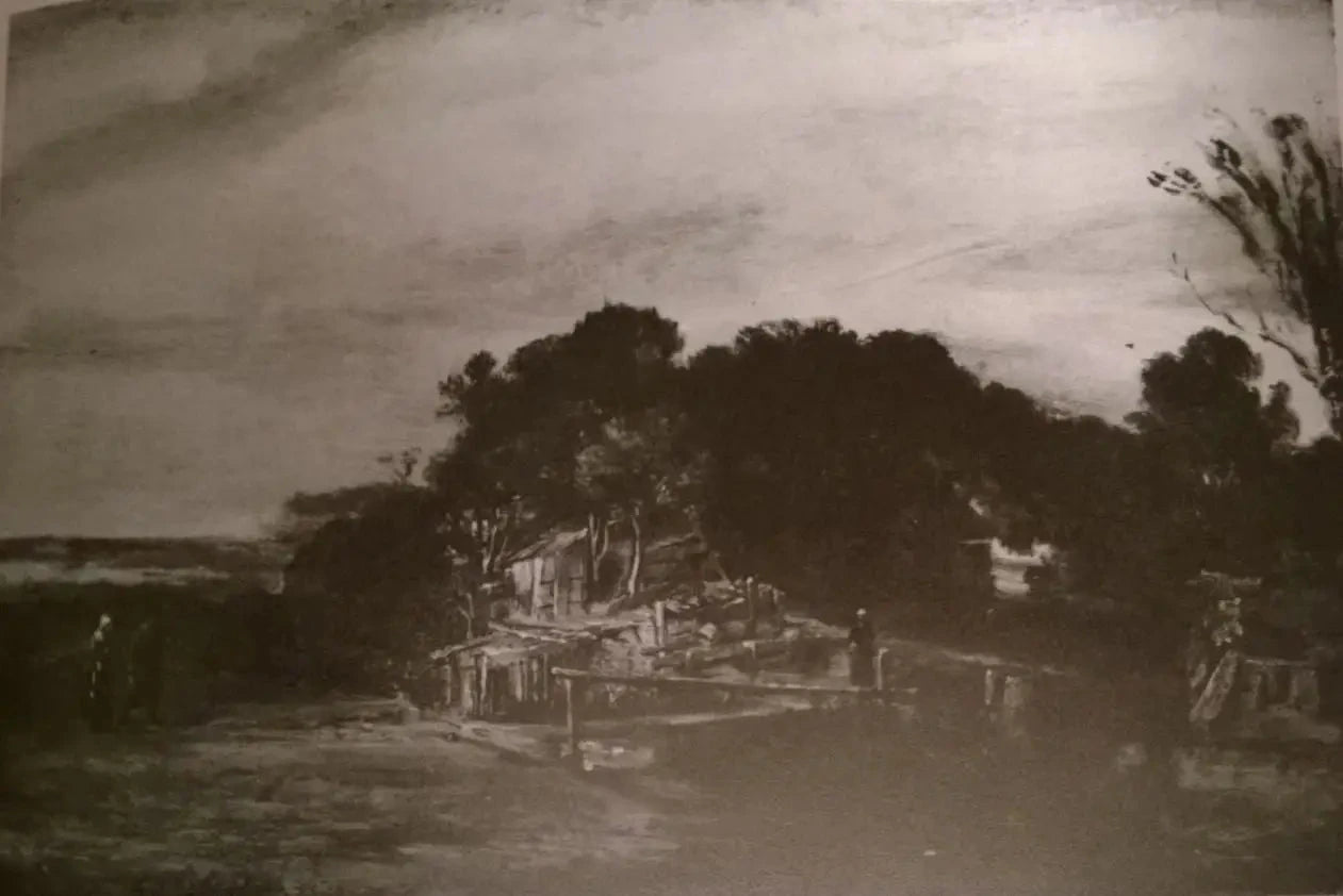 Paysage aux chaumières — attribué à Rembrandt, 1654, œuvre volée au Musée des beaux-arts de Montréal