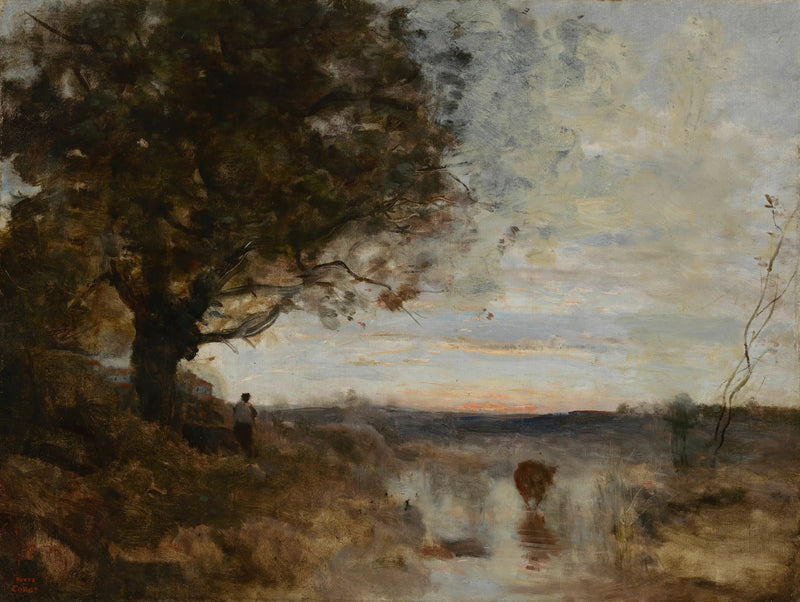 Landschap samengesteld, zonsopgang-effect - Jean-Baptiste Camille Corot