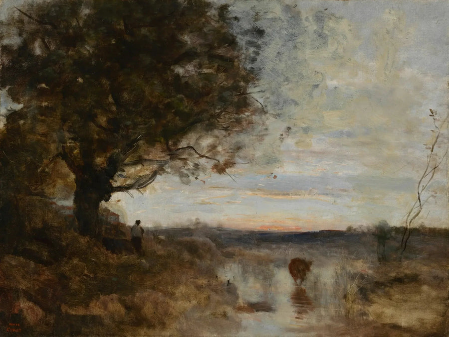 Landschap samengesteld, zonsopgang-effect - Jean-Baptiste Camille Corot