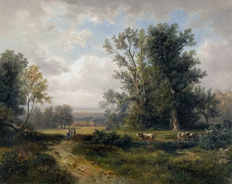 Zomerse landschap met boerenvrouwen en koeien - Jules Breton