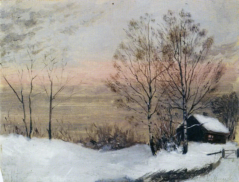 Winterlandschap met huis en rode lucht - Edvard Munch