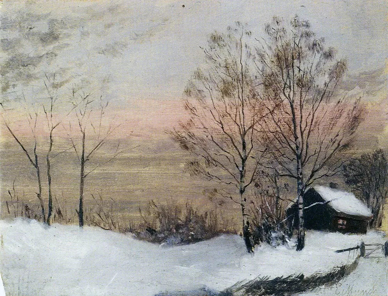 Winterlandschap met huis en rode lucht - Edvard Munch