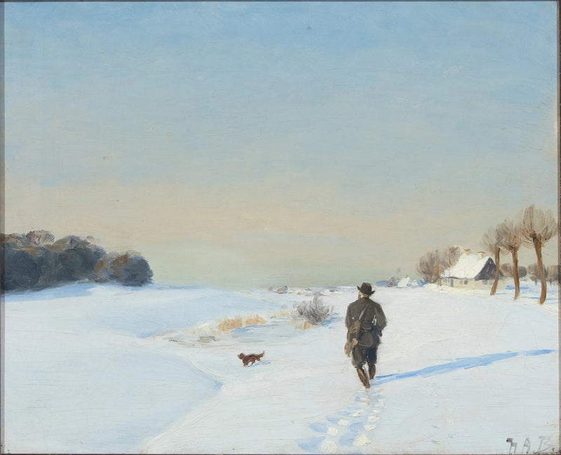 Winterlandschap met een jager en zijn hond op een zonnige dag - H. A. Brendekilde

Source:
Paysage d'hiver avec un chasseur et son chien par une journée ensoleillée - H. A. Brendekilde