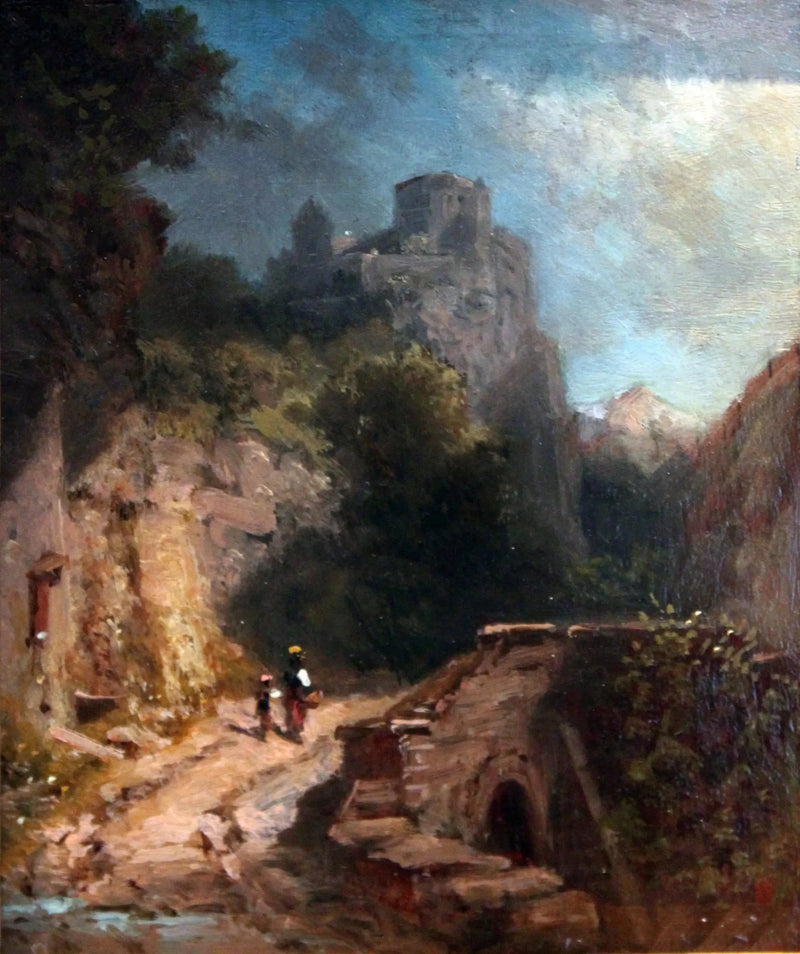 Berglandschap met brug en kasteel - Carl Spitzweg
