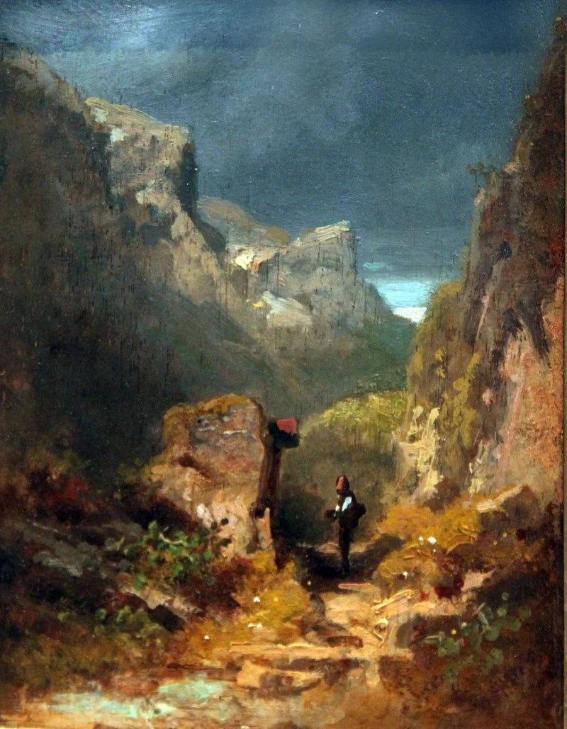 Berglandschap met een relikwie op een rots - Carl Spitzweg