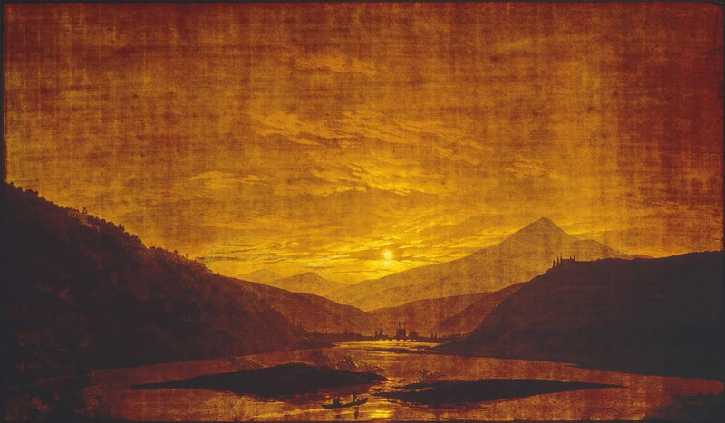 Rivierlandschap in de bergen, 's nachts - Caspar David Friedrich