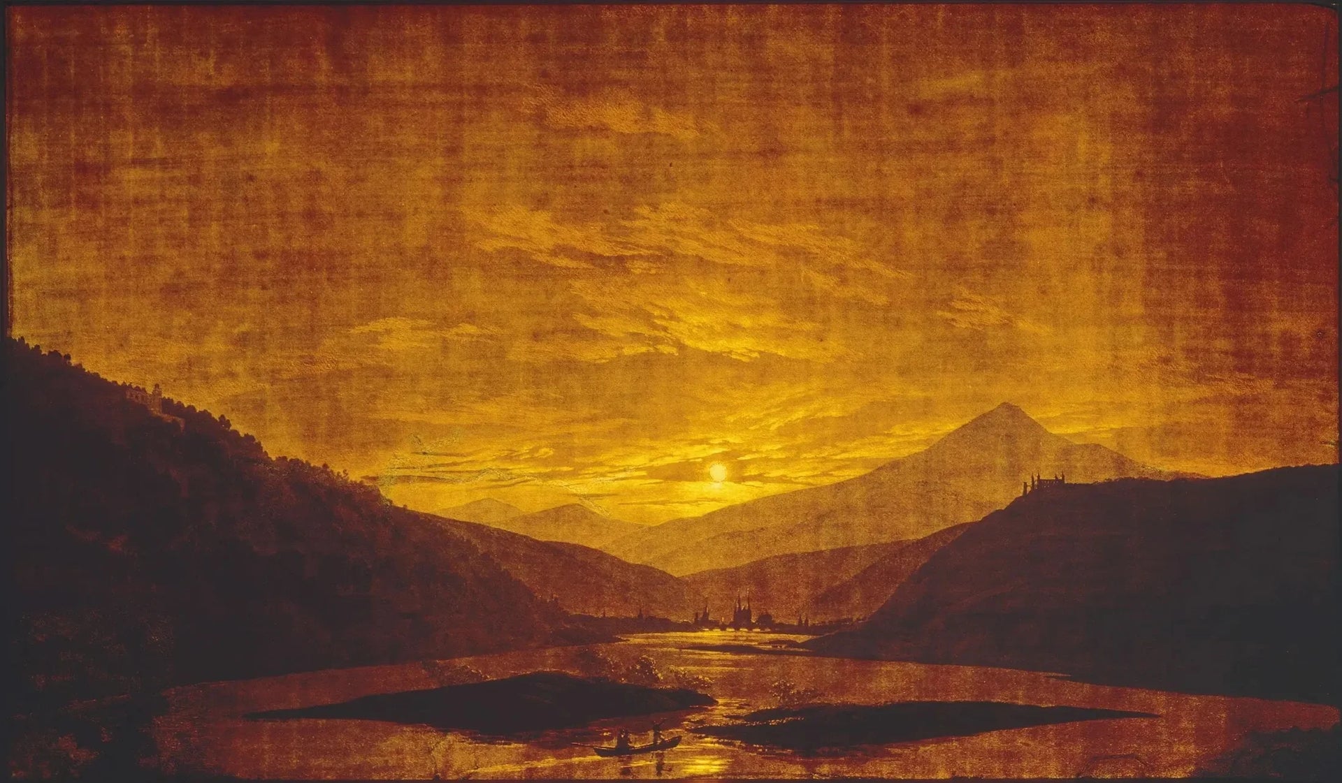 Paysage de rivière dans les montagnes, la nuit - Caspar David Friedrich image 1 tableau peint à l’huile sur toile