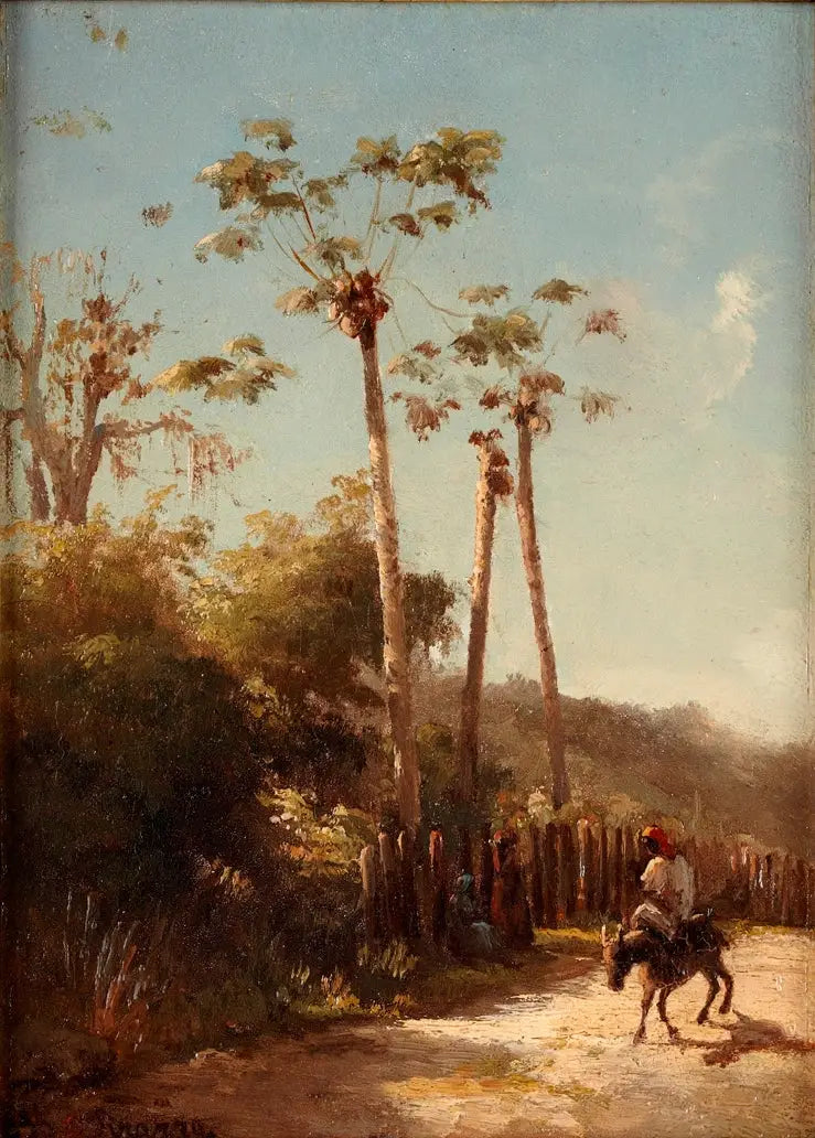 Antilliaans landschap, ruiter en ezel op een weg - Camille Pissarro