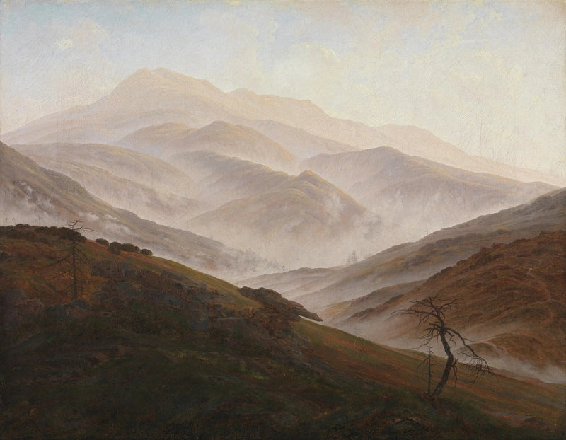 Landschap van de Reuzenbergen met opkomende mist - Caspar David Friedrich