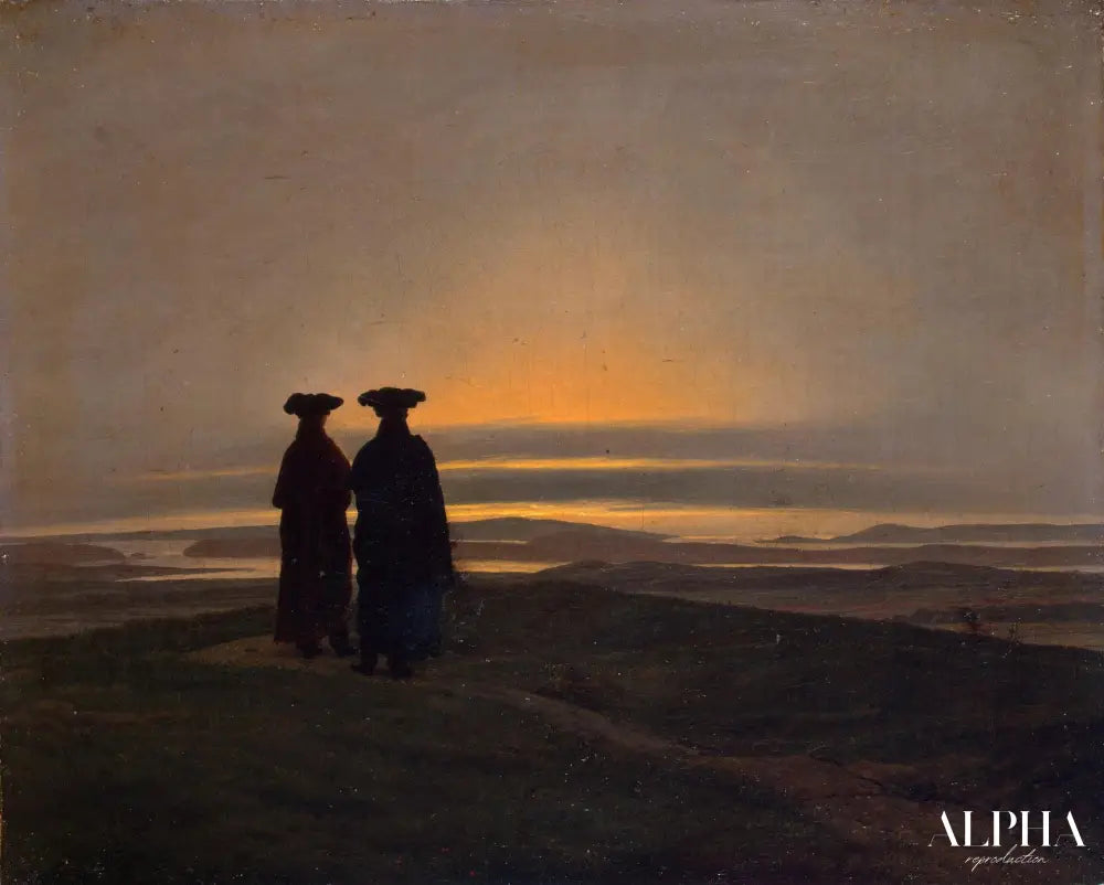 Paysage du soir avec deux hommes - Caspar David Friedrich - Reproductions de tableaux et peintures haut de gamme