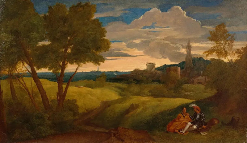 Avondlandschap met een paar - Titian