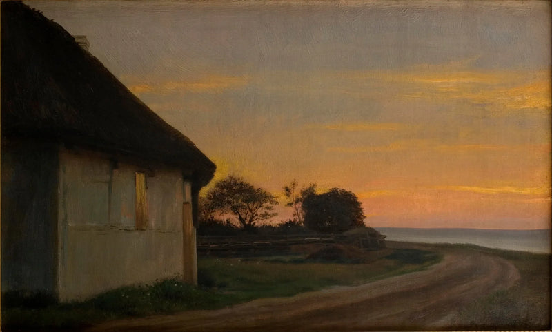 Avondlandschap met een huis en een tuin aan de rand van de zee. Ellekilde - Carl Heinrich Bloch