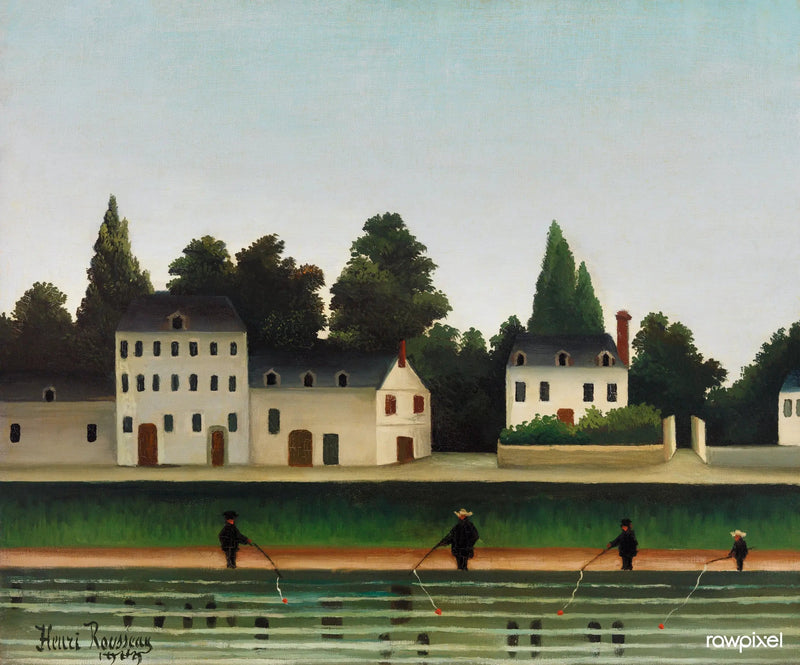 Landschap en vier vissers aan de lijn - Henri Rousseau