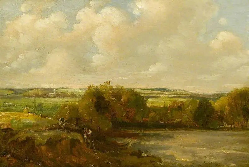 Rivierlandschap met arbeiders die graven - John Constable