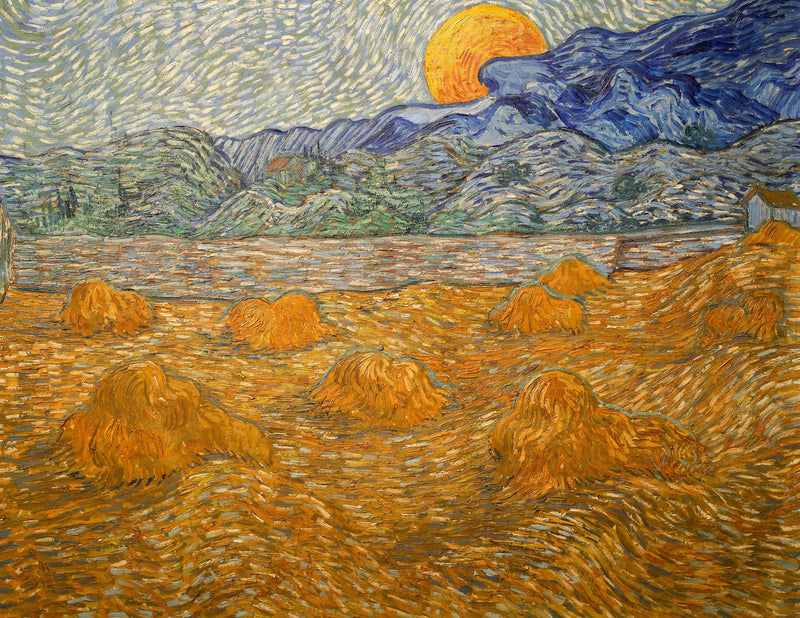 Landschap met korenschoven en opkomende maan - Vincent van Gogh