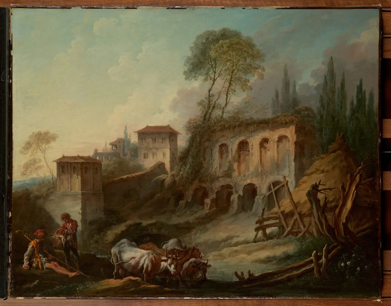 Fantasierijk landschap met de berg Palatinus vanaf Campo Vaccino - François Boucher