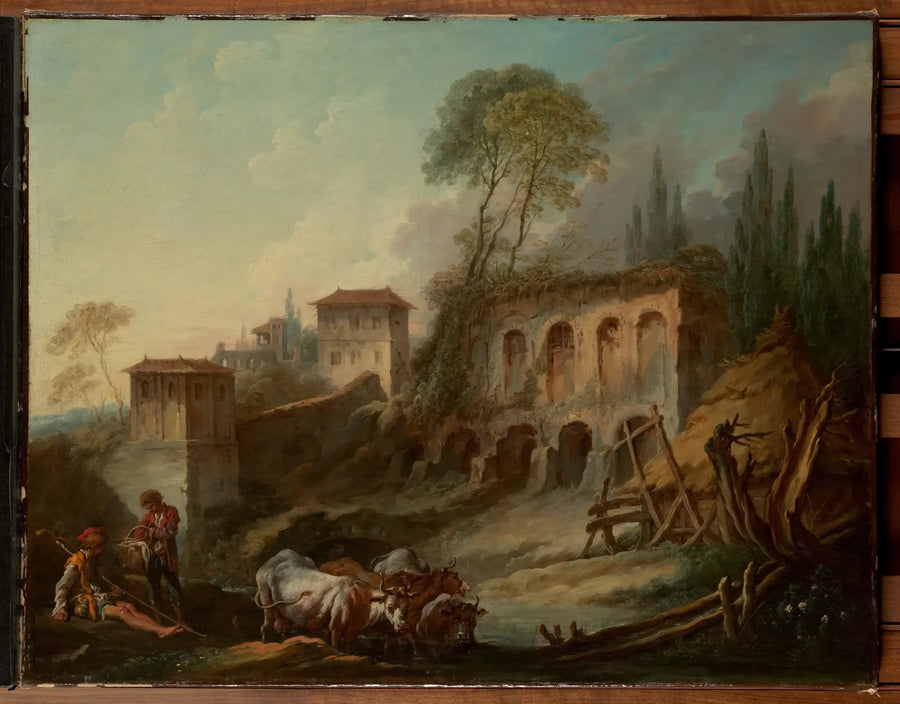 Fantasierijk landschap met de berg Palatinus vanaf Campo Vaccino - François Boucher