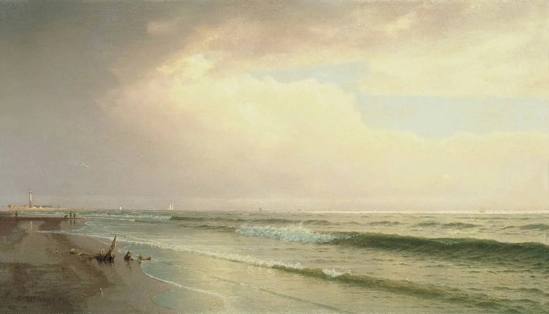 Maritiem landschap met vuurtoren op de achtergrond, Atlantic City, New Jersey - William Trost Richards