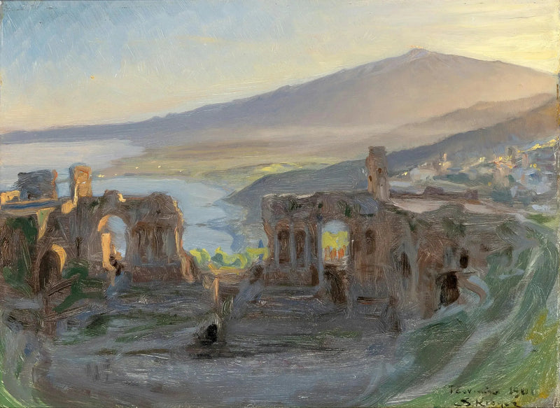 Nachtlandschap bij het antieke theater van Taormina met uitzicht op de Etna en de Golf. - Peder Severin Krøyer