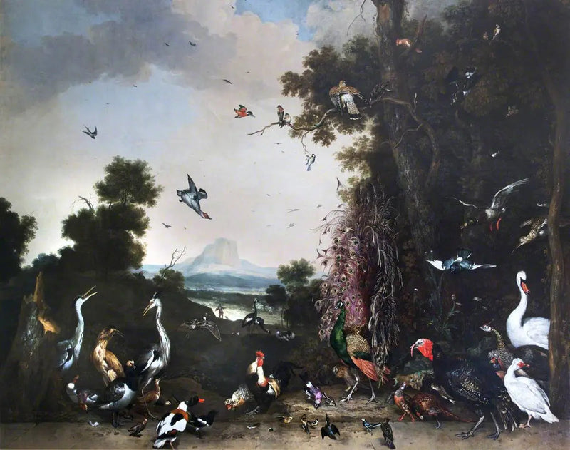 Open landschap met gevogelte en watervogels - Melchior de Hondecoeter