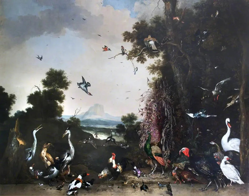 Open landschap met gevogelte en watervogels - Melchior de Hondecoeter