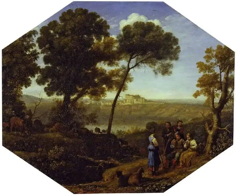 Pastoraal landschap met het Albano-meer en Castel Gandolfo - Claude Lorrain