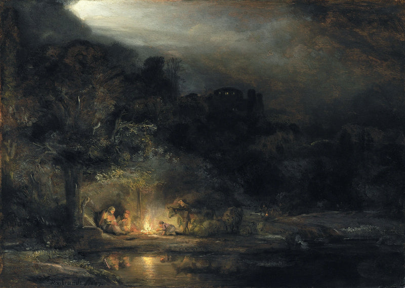 Landschap met de rust tijdens de vlucht naar Egypte - Rembrandt
