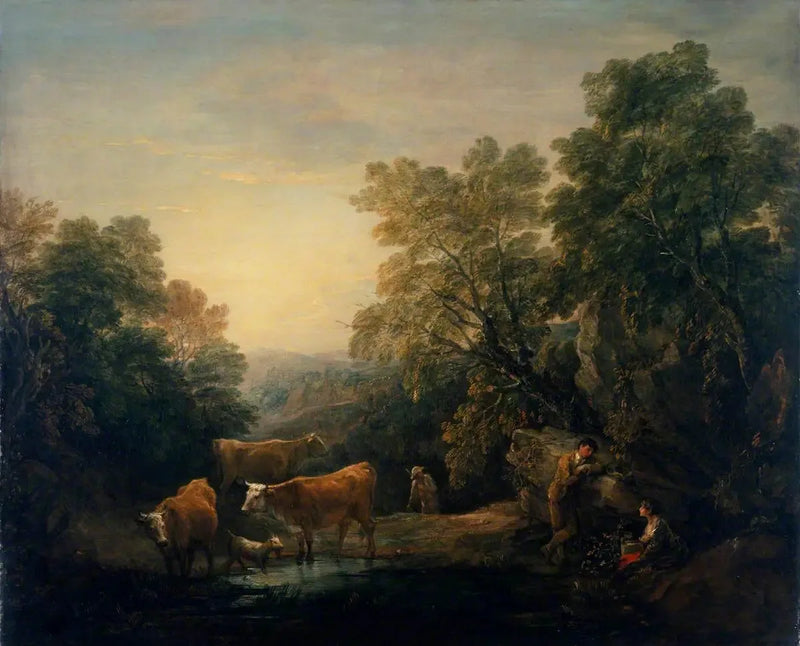 Rotsachtig en bebost landschap met rustieke geliefden, een herder en koeien - Thomas Gainsborough

Source:
Paysage rocheux et boisé avec des amoureux rustiques, un berger et des vaches - Thomas Gainsborough