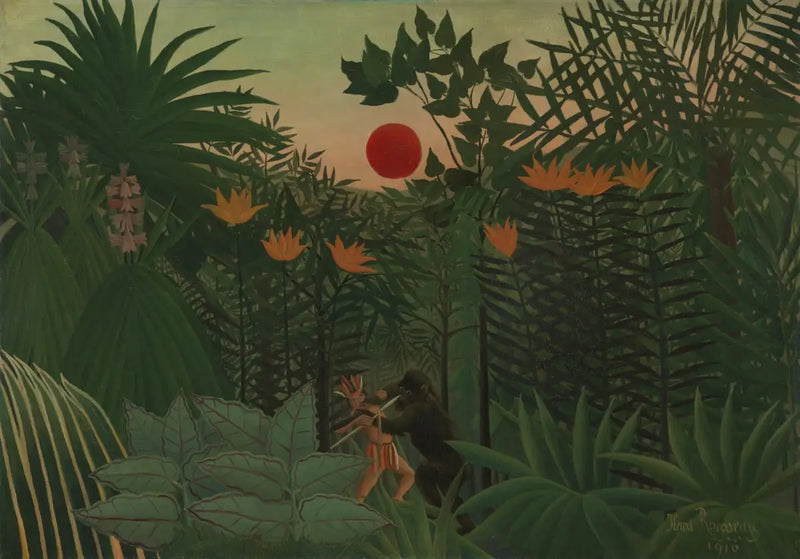 Tropisch landschap: strijd tussen de Indiaan en de gorilla - Henri Rousseau