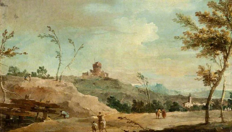 Heuvellandschap met een vervallen toren - Francesco Guardi