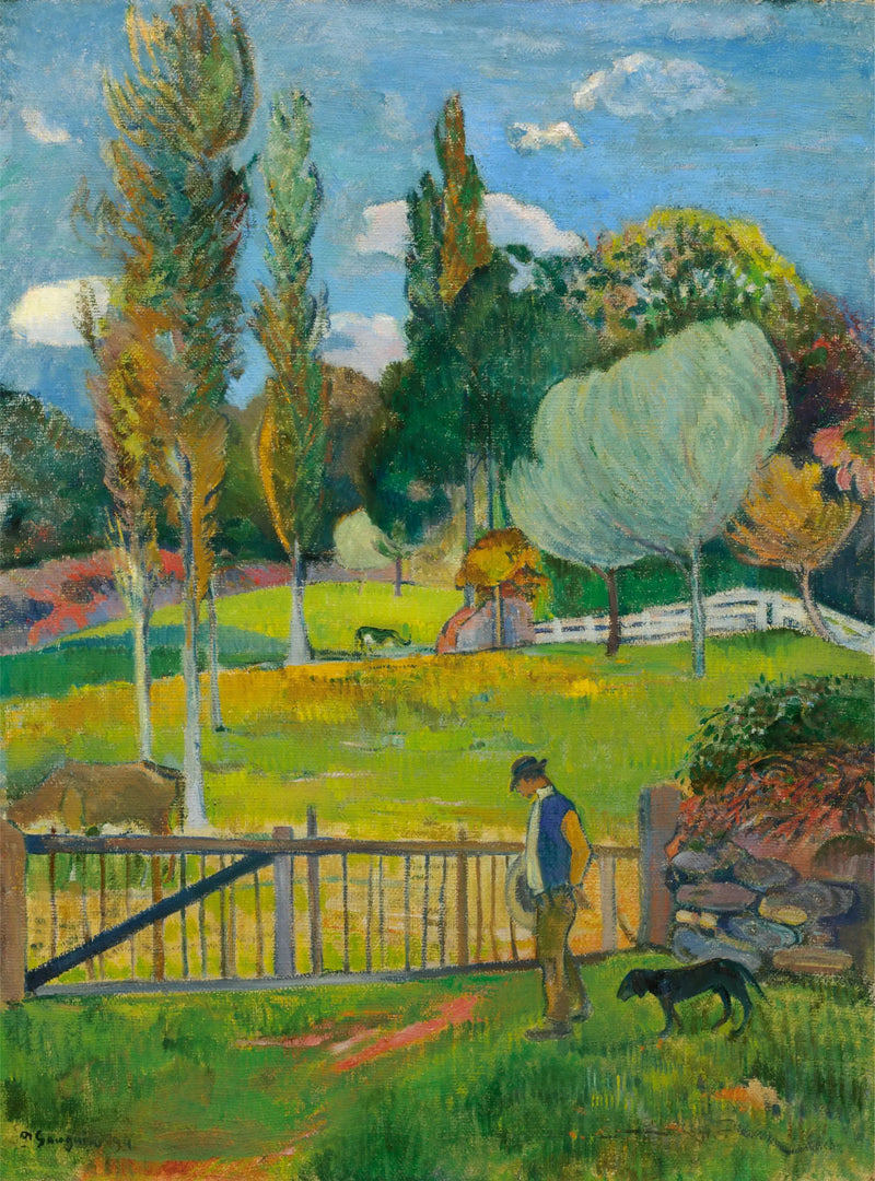 Boer en zijn hond bij een hek - Paul Gauguin