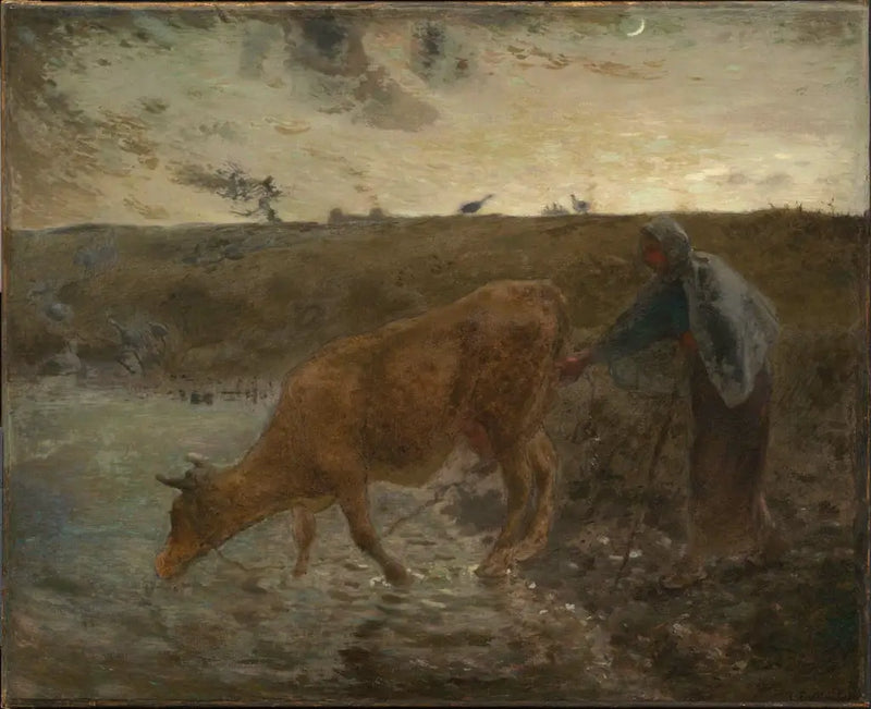 Boer die zijn koe drinkt, avond - Jean-François Millet