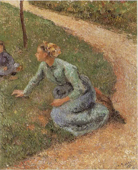 Zittende boerin aan de rand van een pad - Camille Pissarro