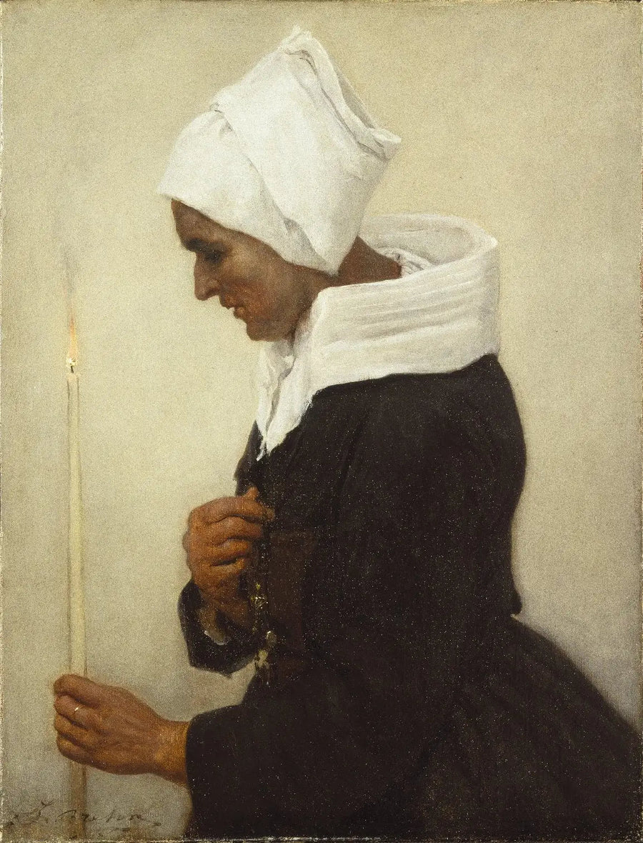 Bretonse landbouwer die een kaars vasthoudt - Jules Breton