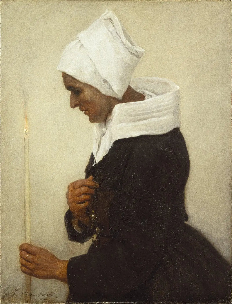 Bretonse landbouwer die een kaars vasthoudt - Jules Breton
