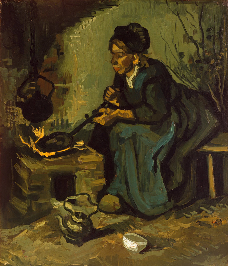 Boerin die aan het koken is. - Vincent van Gogh