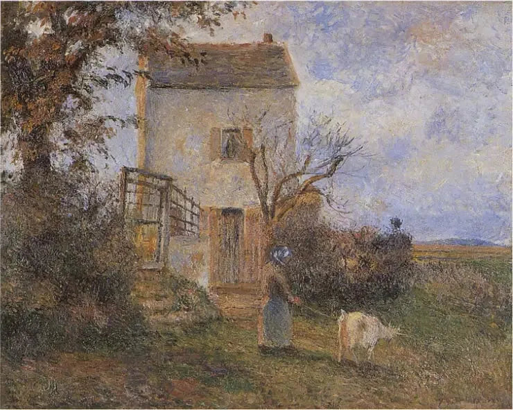 Boerin en geit voor een huis, omgeving van Pontoise - Camille Pissarro
