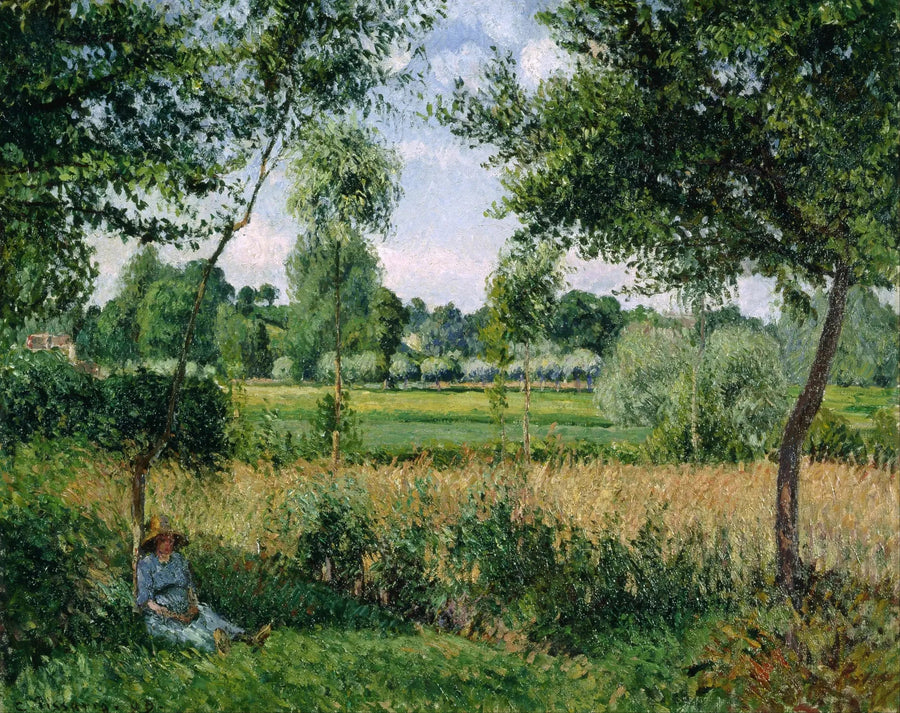 Boerin die uitrust onder een boom, zonneschijn, Éragny - Camille Pissarro