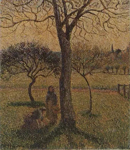 Boeren bij een walnoot - Camille Pissarro