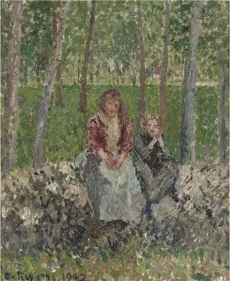 Boeren onder de bomen in Moret - Camille Pissarro